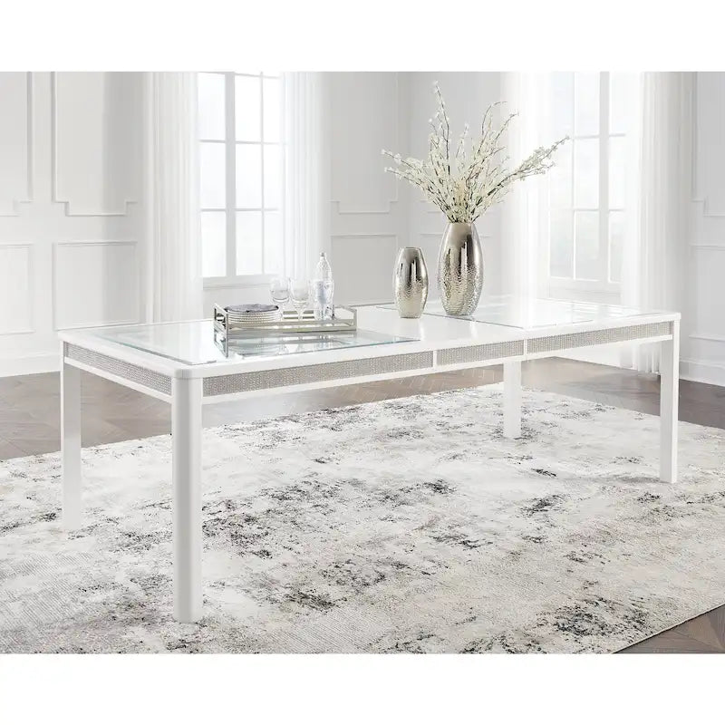 Tavolo da pranzo allungabile rettangolare bianco/verde, 10 posti – 42W x 96D x 30H