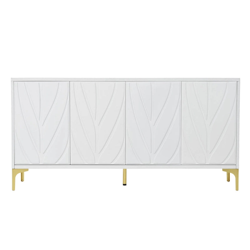 Credenza 4 ante – Bianco/Nero, Senza maniglie Push-to-Open, Stile Intagliato