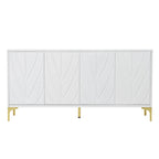 Credenza 4 ante – Bianco/Nero, Senza maniglie Push-to-Open, Stile Intagliato