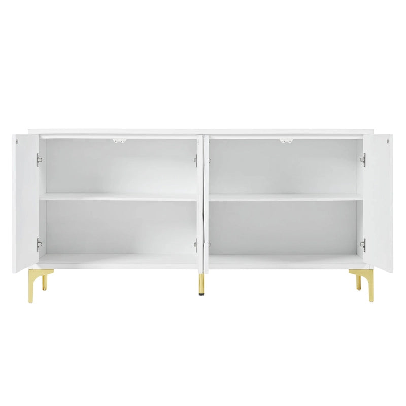 Credenza 4 ante – Bianco/Nero, Senza maniglie Push-to-Open, Stile Intagliato