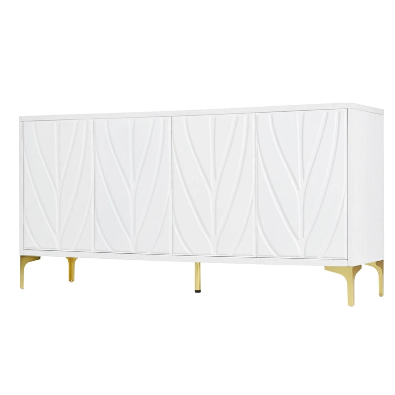 Credenza 4 ante – Bianco/Nero, Senza maniglie Push-to-Open, Stile Intagliato