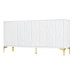 Credenza 4 ante – Bianco/Nero, Senza maniglie Push-to-Open, Stile Intagliato