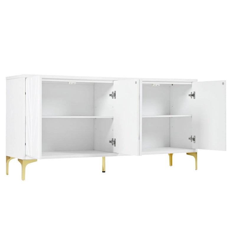 Credenza 4 ante – Bianco/Nero, Senza maniglie Push-to-Open, Stile Intagliato