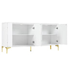 Credenza 4 ante – Bianco/Nero, Senza maniglie Push-to-Open, Stile Intagliato
