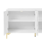 Credenza 4 ante – Bianco/Nero, Senza maniglie Push-to-Open, Stile Intagliato