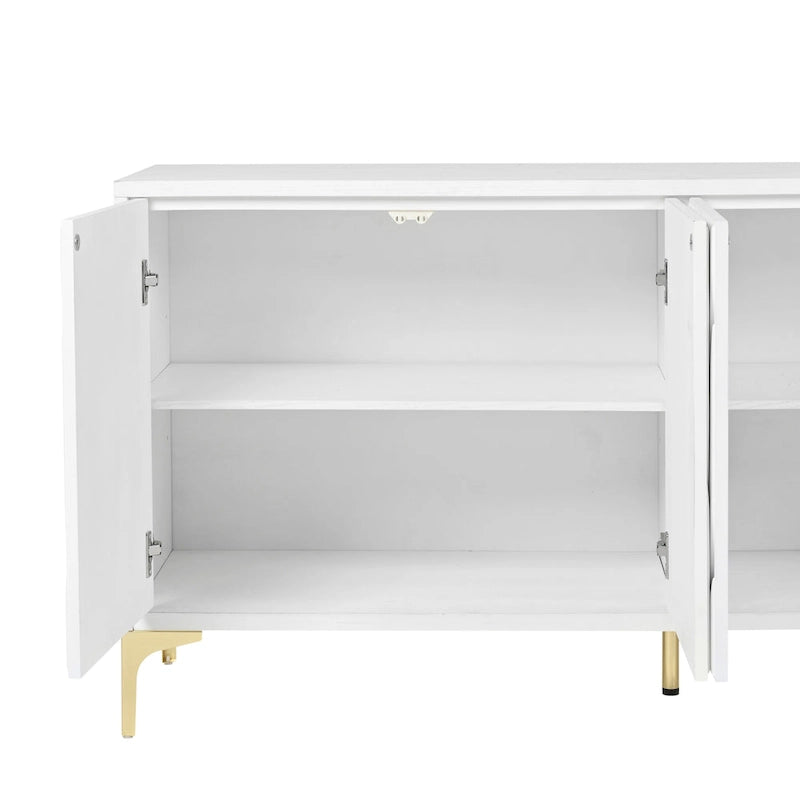 Credenza 4 ante – Bianco/Nero, Senza maniglie Push-to-Open, Stile Intagliato