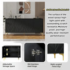 Credenza 4 ante – Bianco/Nero, Senza maniglie Push-to-Open, Stile Intagliato