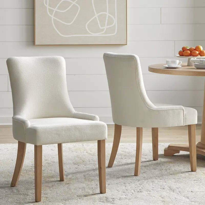 Sedia da pranzo imbottita con schienale alto crema/rovere chiaro, set da 2