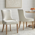 Sedia da pranzo imbottita con schienale alto crema/rovere chiaro, set da 2