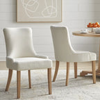 Sedia da pranzo imbottita con schienale alto crema/rovere chiaro, set da 2