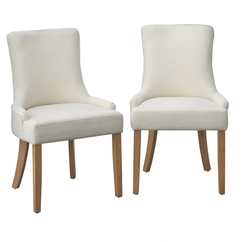 Sedia da pranzo imbottita con schienale alto crema/rovere chiaro, set da 2