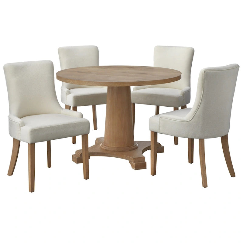 Sedia da pranzo imbottita con schienale alto crema/rovere chiaro, set da 2