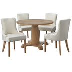 Sedia da pranzo imbottita con schienale alto crema/rovere chiaro, set da 2