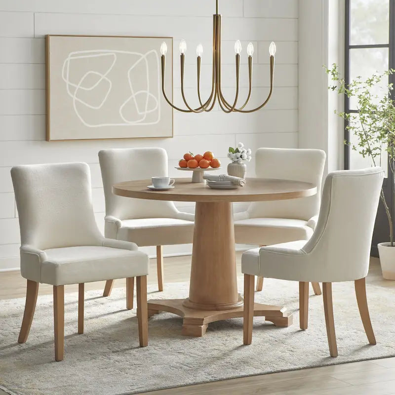 Sedia da pranzo imbottita con schienale alto crema/rovere chiaro, set da 2