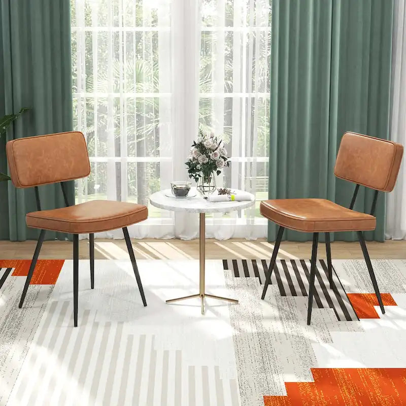 Sedie da pranzo in pelle sintetica, set da 2 (Verde / Marrone)