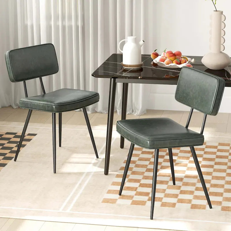 Sedie da pranzo in pelle sintetica, set da 2 (Verde / Marrone)