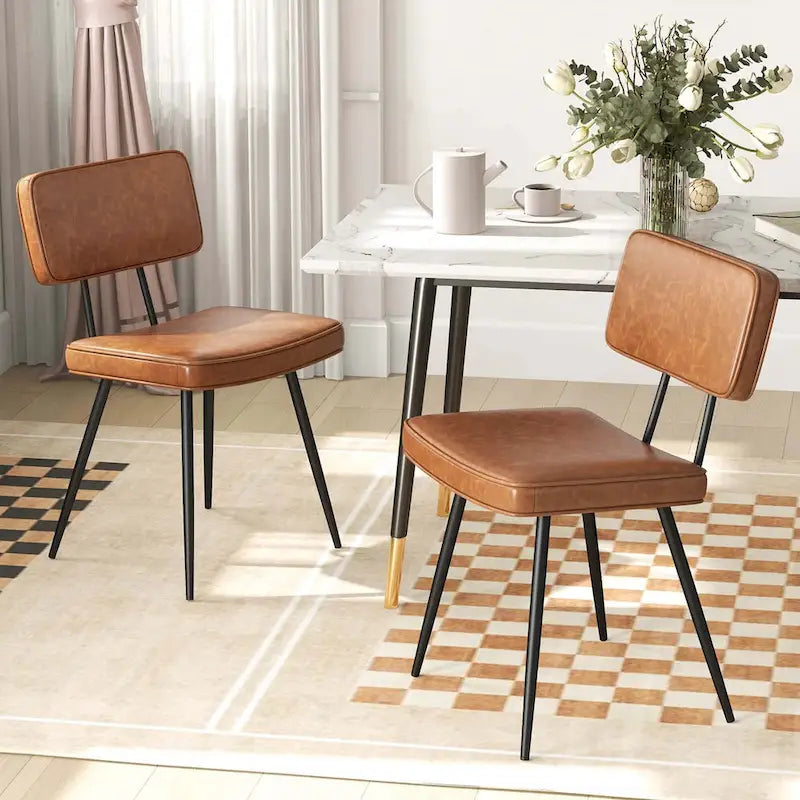 Sedie da pranzo in pelle sintetica, set da 2 (Verde / Marrone)