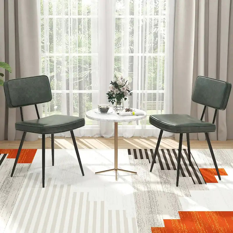 Sedie da pranzo in pelle sintetica, set da 2 (Verde / Marrone)