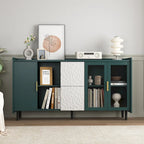 Credenza/Buffet Moderna con Ante in Vetro e Cassetti – Blu/Verde