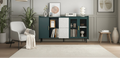 Modern Storage Cabinet with 2 Glass Doors, 2 Drawers and 2 Open Storage Compartment