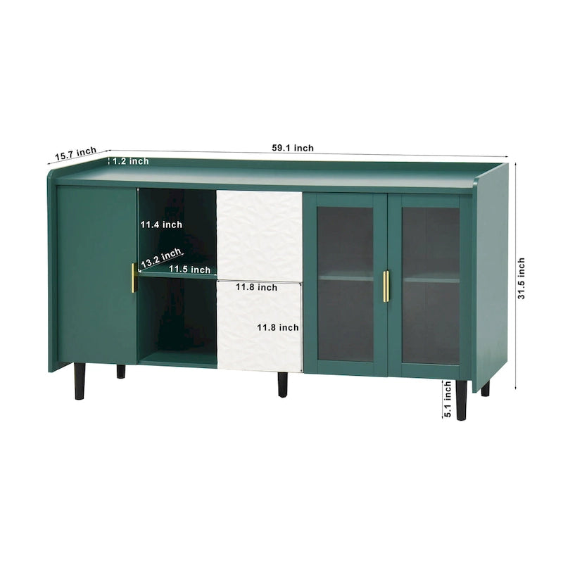 Credenza/Buffet Moderna con Ante in Vetro e Cassetti – Blu/Verde