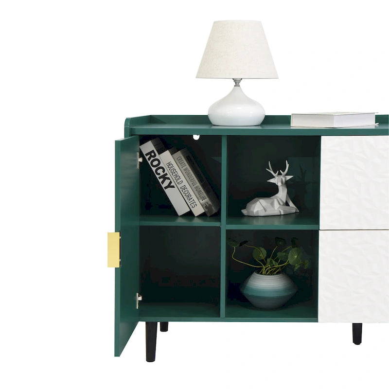 Credenza/Buffet Moderna con Ante in Vetro e Cassetti – Blu/Verde