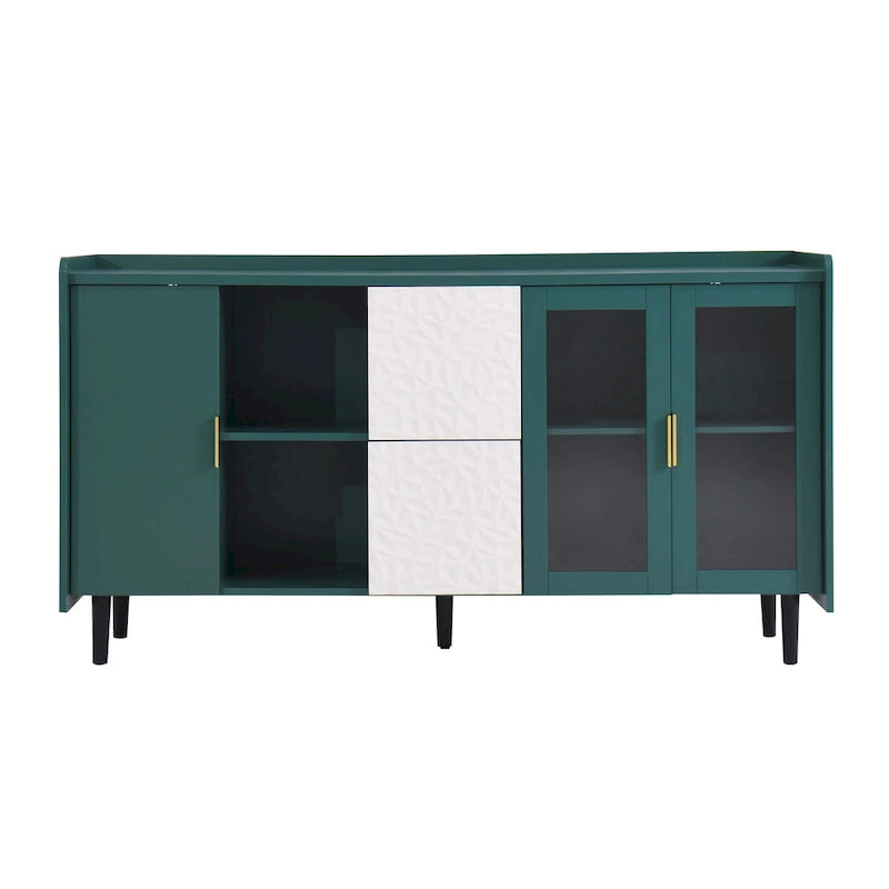 Credenza/Buffet Moderna con Ante in Vetro e Cassetti – Blu/Verde