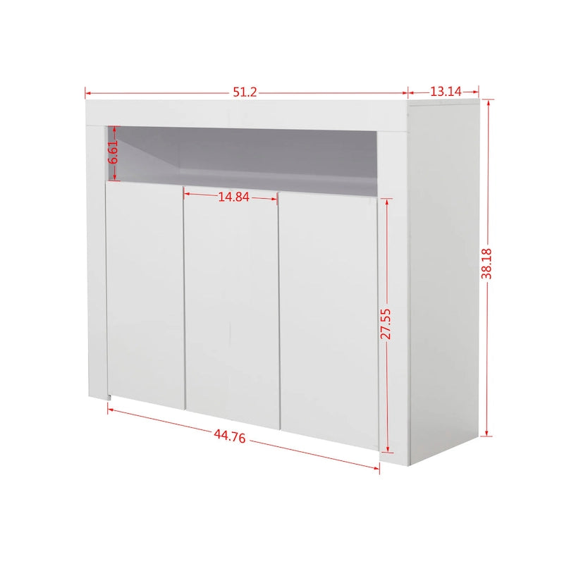 Credenza a 3 ante in bianco lucido con luci LED