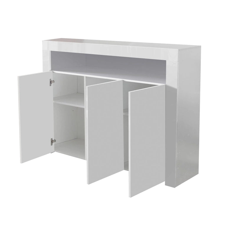 Credenza a 3 ante in bianco lucido con luci LED