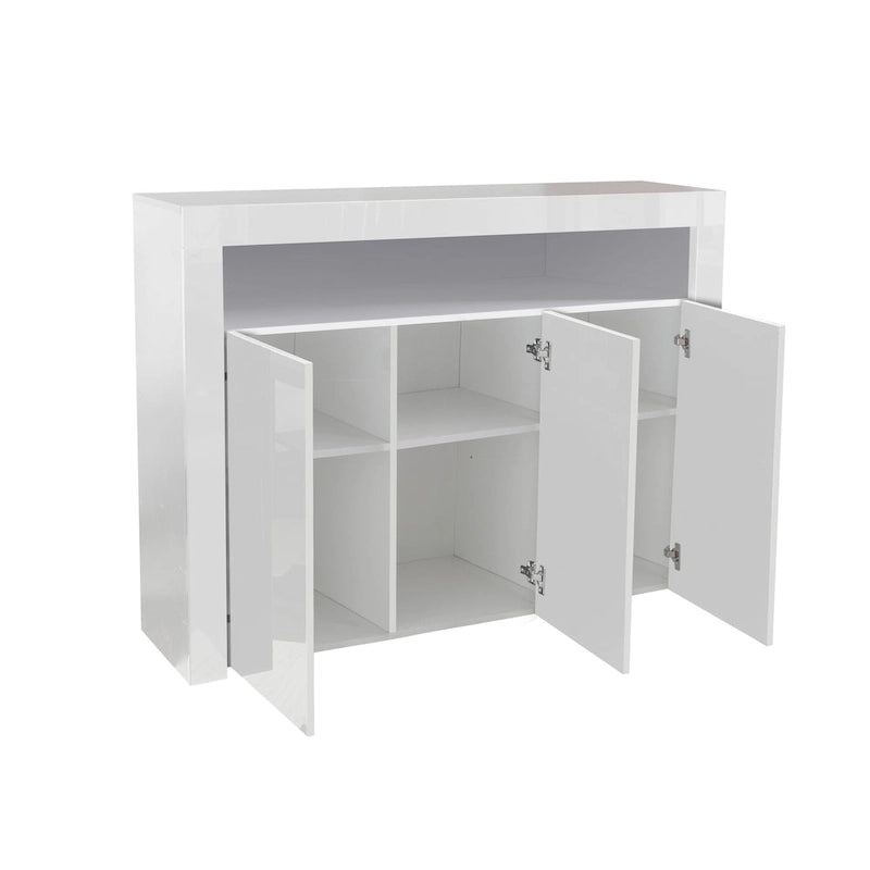 Credenza a 3 ante in bianco lucido con luci LED