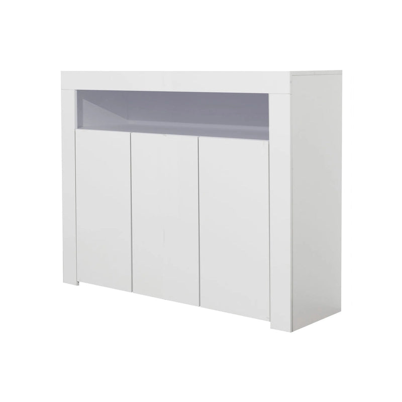 Credenza a 3 ante in bianco lucido con luci LED