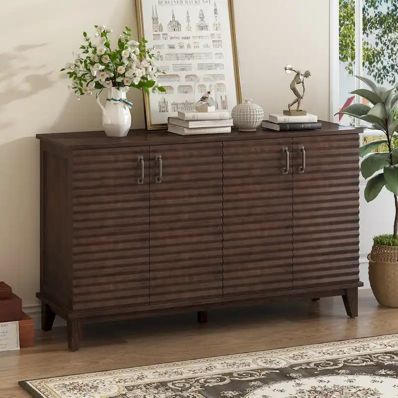 Madia a 4 Ante Retro – Grigio Antico / Espresso / Blu Scuro – Fino a 4 posti a sedere