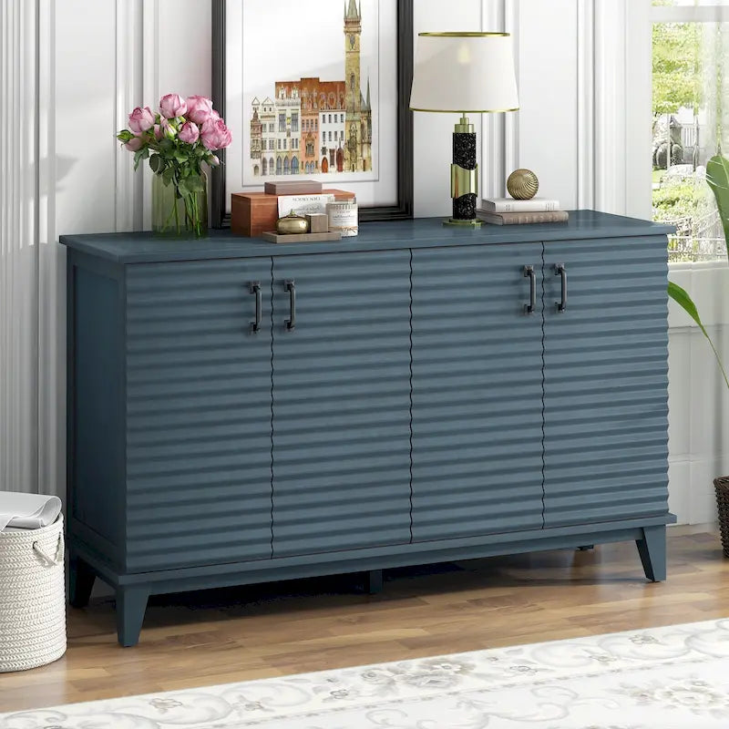 Madia a 4 Ante Retro – Grigio Antico / Espresso / Blu Scuro – Fino a 4 posti a sedere