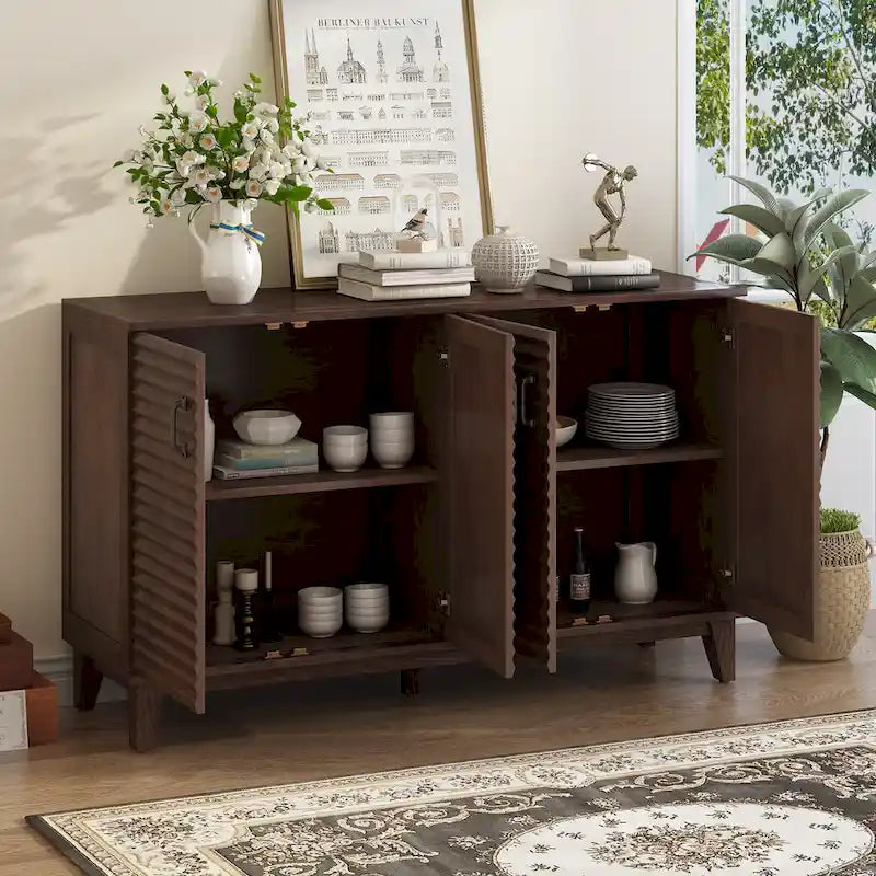 Madia a 4 Ante Retro – Grigio Antico / Espresso / Blu Scuro – Fino a 4 posti a sedere