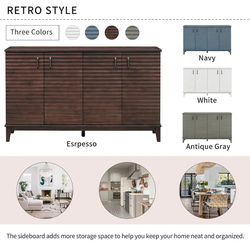 Madia a 4 Ante Retro – Grigio Antico / Espresso / Blu Scuro – Fino a 4 posti a sedere