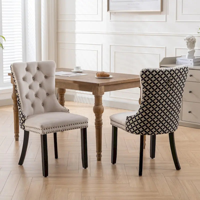Sedia da pranzo in velluto nero/beige, set da 2