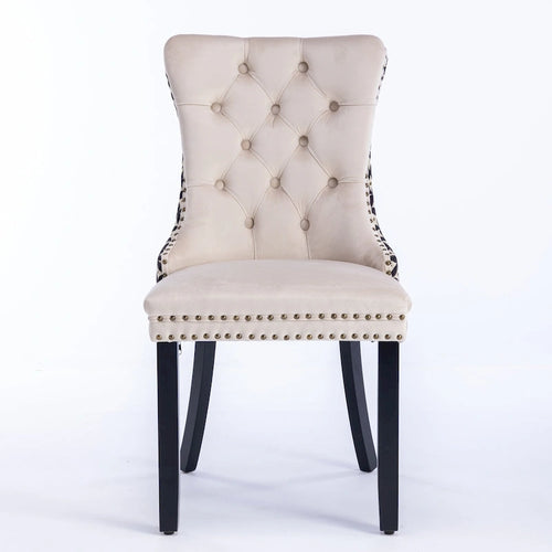 Sedia da pranzo in velluto nero/beige, set da 2