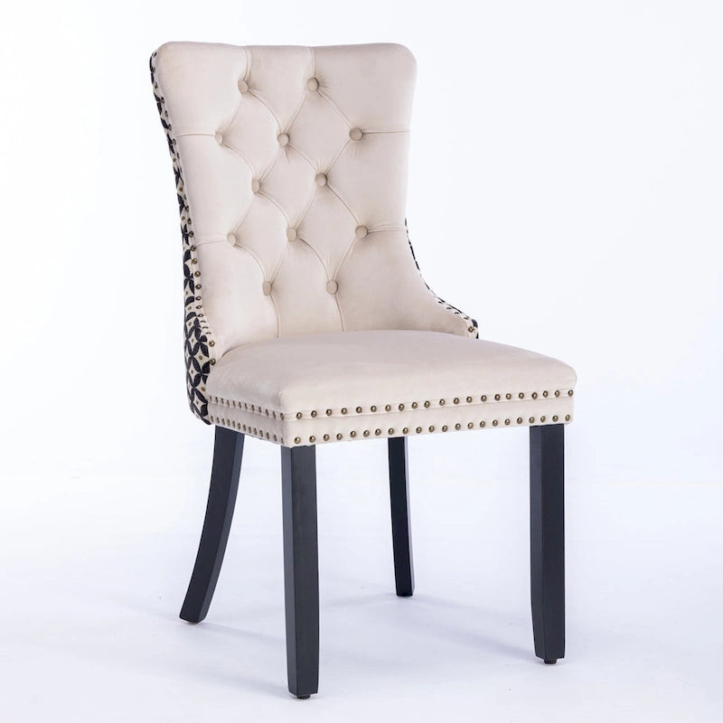 Sedia da pranzo in velluto nero/beige, set da 2