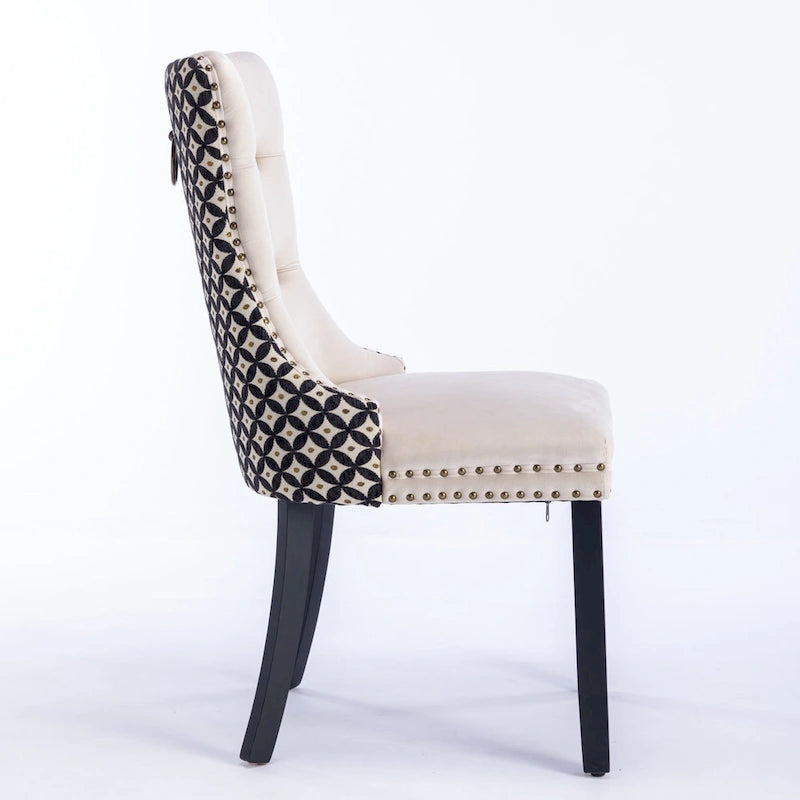 Sedia da pranzo in velluto nero/beige, set da 2