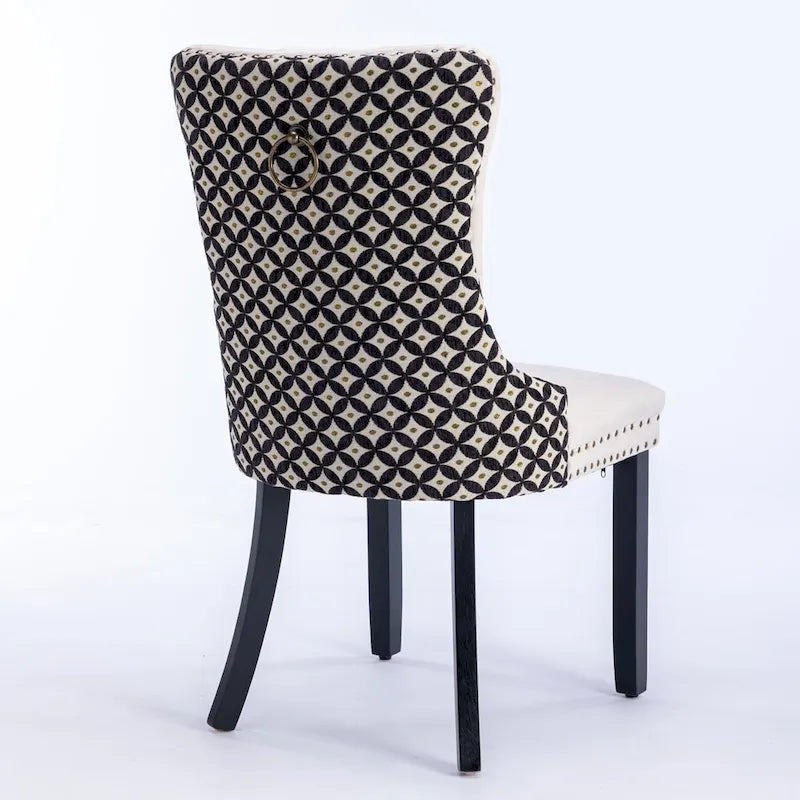 Sedia da pranzo in velluto nero/beige, set da 2