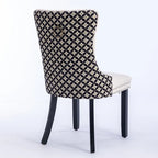 Sedia da pranzo in velluto nero/beige, set da 2