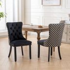Sedia da pranzo in velluto nero/beige, set da 2