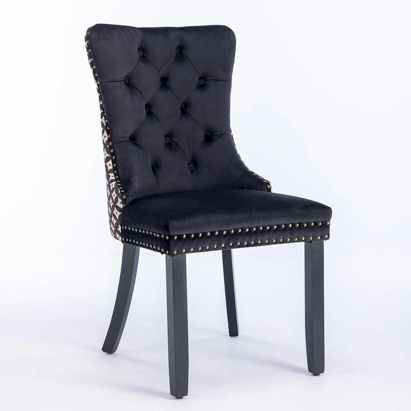 Sedia da pranzo in velluto nero/beige, set da 2