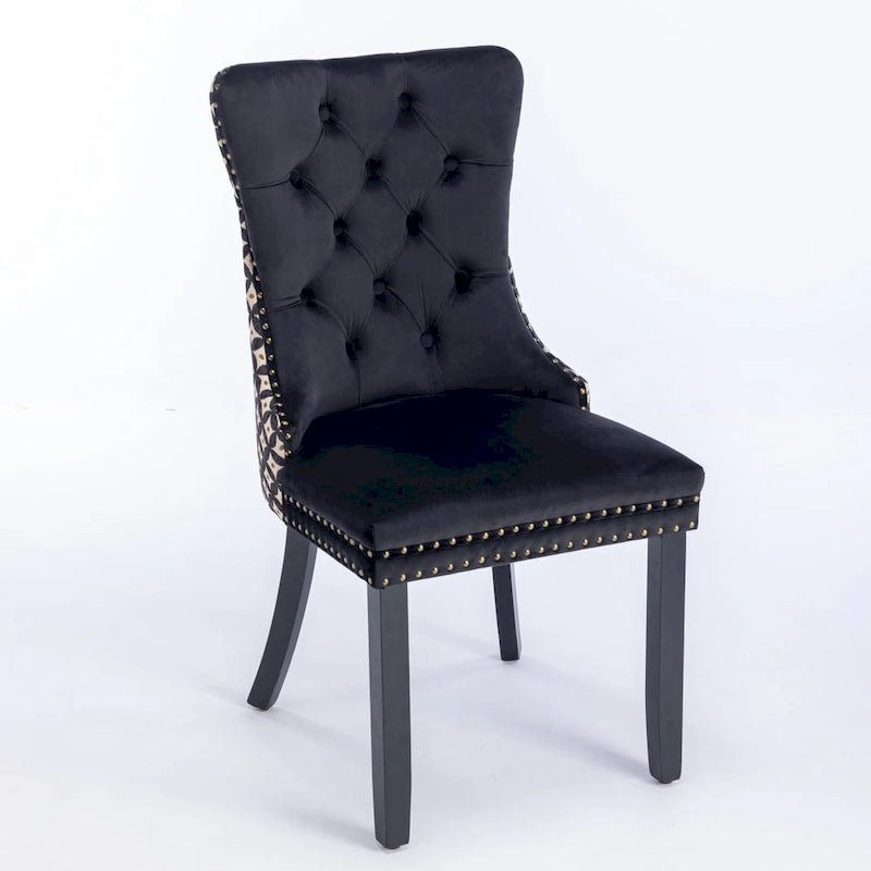 Sedia da pranzo in velluto nero/beige, set da 2