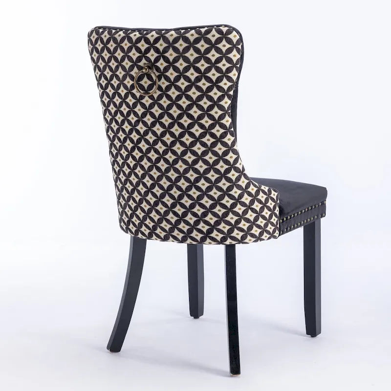 Sedia da pranzo in velluto nero/beige, set da 2