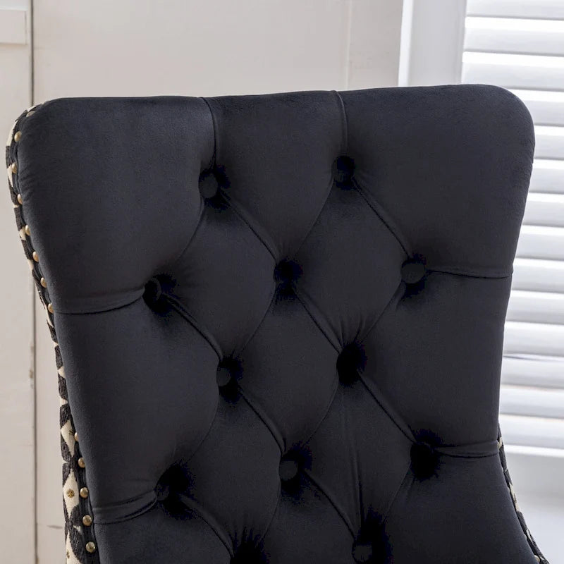Sedia da pranzo in velluto nero/beige, set da 2