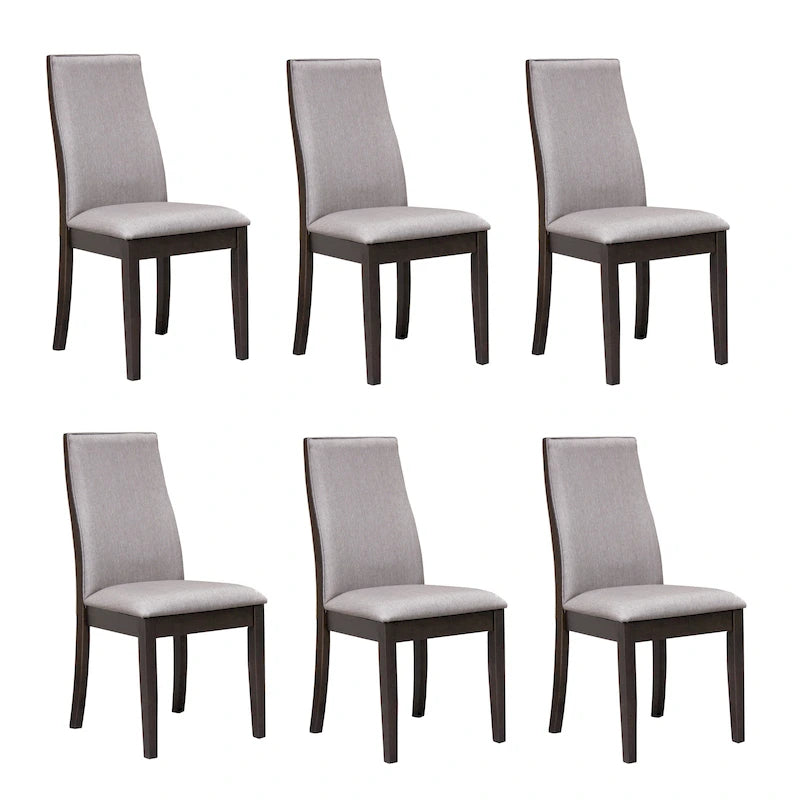 Sedia da pranzo con schienale solido imbottita, colore grigio/cioccolato, set da 6