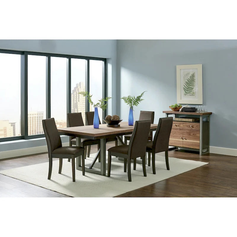 Sedia da pranzo con schienale solido imbottita, colore grigio/cioccolato, set da 6