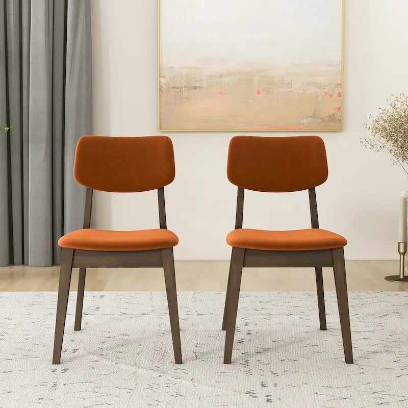 Sedie da pranzo in velluto, stile metà secolo, set da 2 – Arancio bruciato / Giallo scuro / Blu