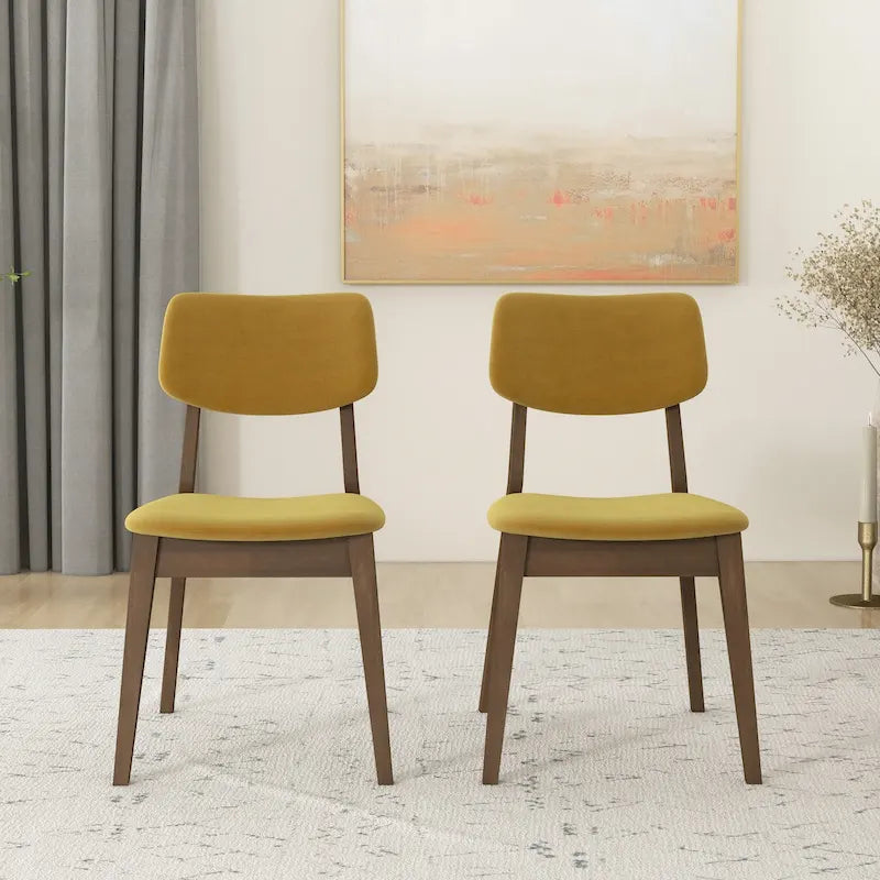 Sedie da pranzo in velluto, stile metà secolo, set da 2 – Arancio bruciato / Giallo scuro / Blu
